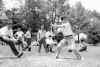 (l-r) Catcher ?. George Bowe, Bob Downes, Bob Tyrol, Bob King (standing), Larry Kenfield (sitting), Jim Strongin